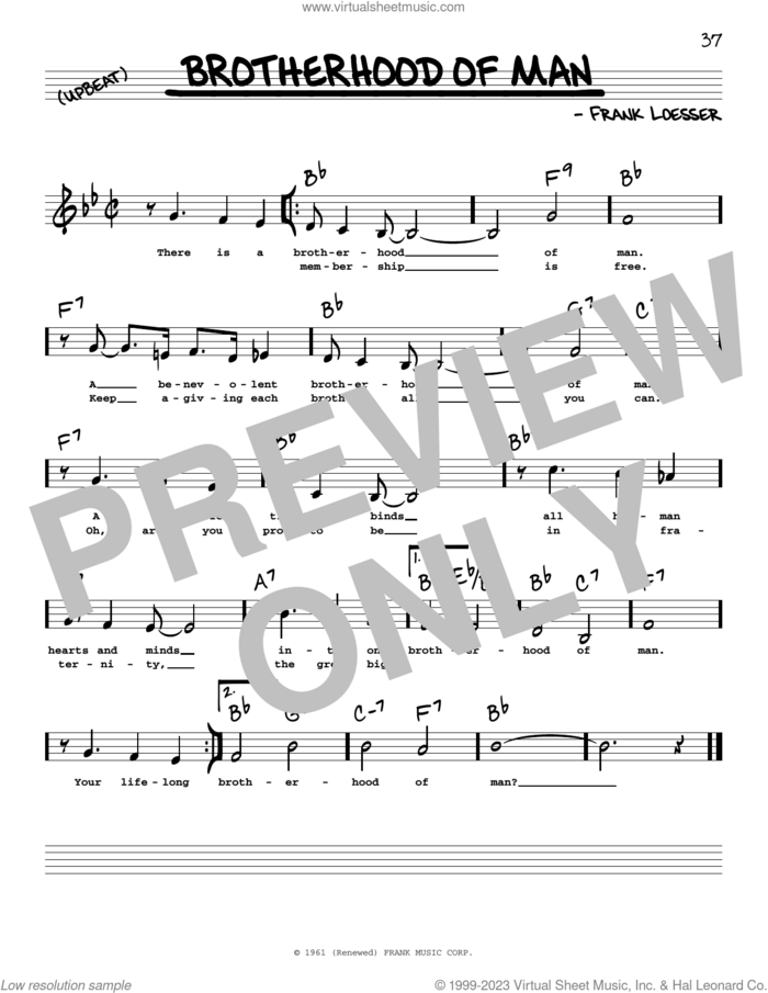 Brotherhood Of Man (Low Voice) sheet music for voice and other instruments (low voice) by Frank Loesser, intermediate skill level