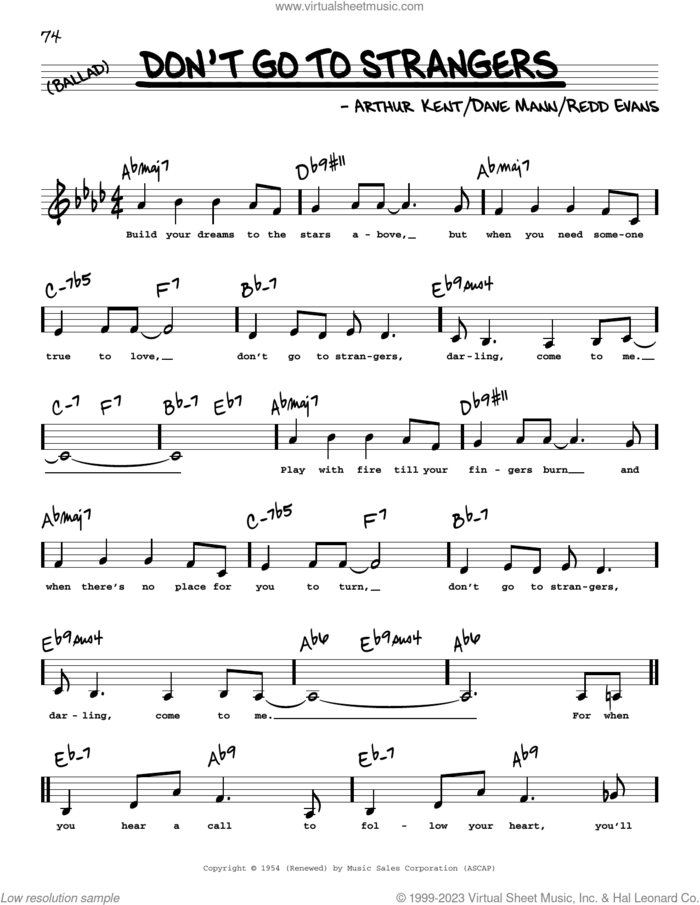 Don't Go To Strangers (Low Voice) sheet music for voice and other instruments (low voice) by Redd Evans, Arthur Kent and Dave Mann, intermediate skill level