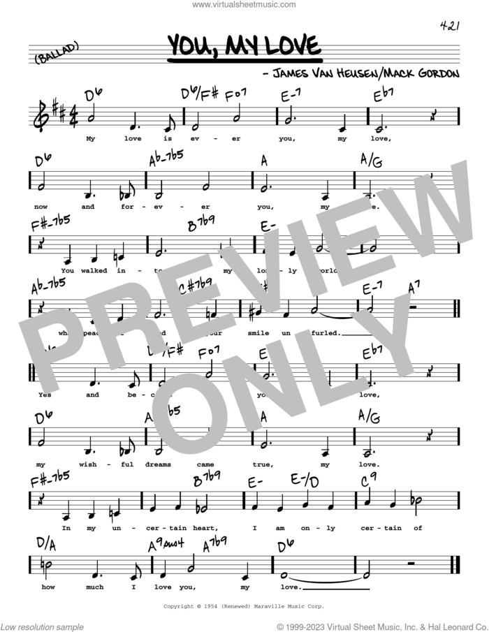 You, My Love (Low Voice) sheet music for voice and other instruments (low voice) by Jimmy van Heusen and Mack Gordon, intermediate skill level