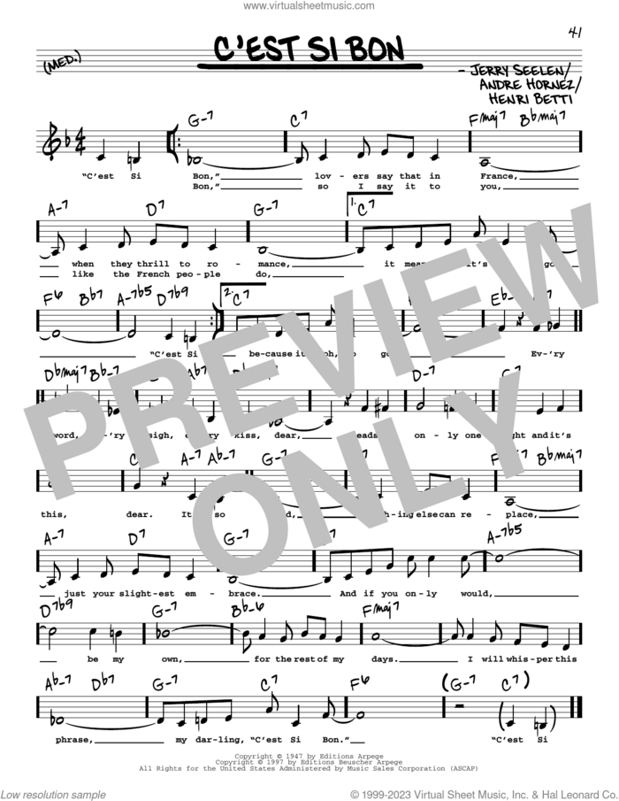C'est Si Bon (Low Voice) sheet music for voice and other instruments (low voice) by Eartha Kitt, Conway Twitty, Danny Kaye, Andre Hornez, Henri Betti and Jerry Seelen, intermediate skill level