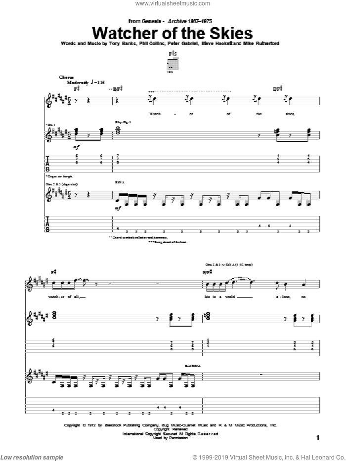 Genesis - Watcher Of The Skies sheet music for guitar (tablature)