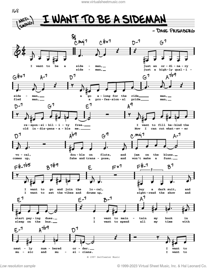 I Want To Be A Sideman (Low Voice) sheet music for voice and other instruments (low voice) by Rosemary Clooney and Dave Frishberg, intermediate skill level