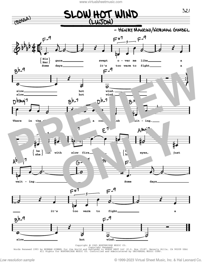 Slow Hot Wind (Lujon) (Low Voice) sheet music for voice and other instruments (low voice) by Henry Mancini and Norman Gimbel, intermediate skill level