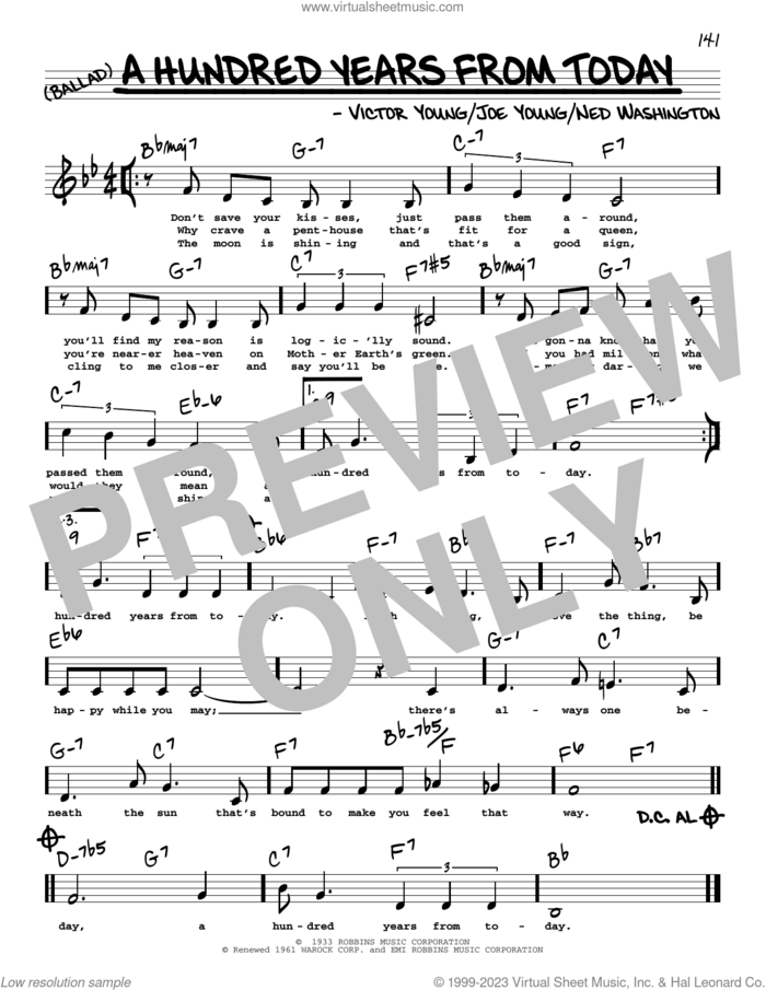 A Hundred Years From Today (Low Voice) sheet music for voice and other instruments (low voice) by Frank Sinatra, Joe Young, Ned Washington and Victor Young, intermediate skill level