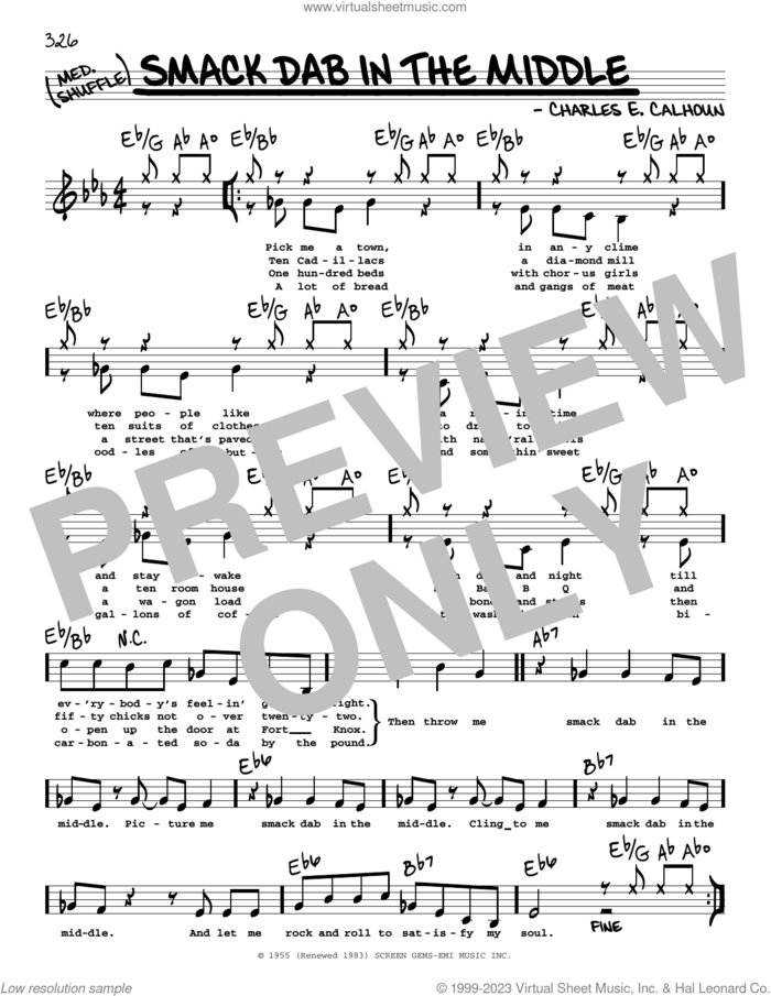Smack Dab In The Middle (Low Voice) sheet music for voice and other instruments (low voice) by Charles Calhoun, intermediate skill level