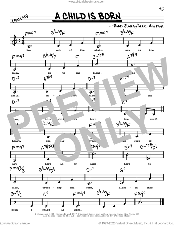 A Child Is Born (Low Voice) sheet music for voice and other instruments (low voice) by Thad Jones and Alec Wilder, intermediate skill level