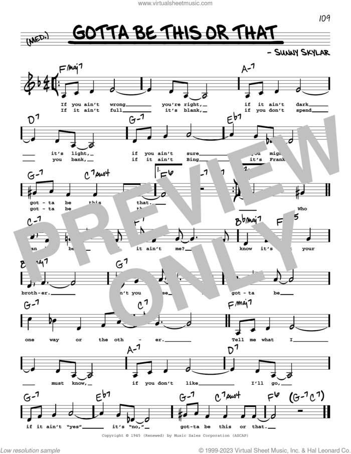 Gotta Be This Or That (Low Voice) sheet music for voice and other instruments (low voice) by Benny Goodman and His Orchestra and Sunny Skylar, intermediate skill level