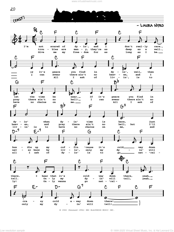 And When I Die (Low Voice) sheet music for voice and other instruments (low voice) by Blood, Sweat & Tears, Peter, Paul & Mary and Laura Nyro, intermediate skill level