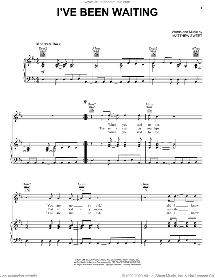 I've Been Waiting sheet music for voice, piano or guitar by Matthew Sweet, intermediate skill level