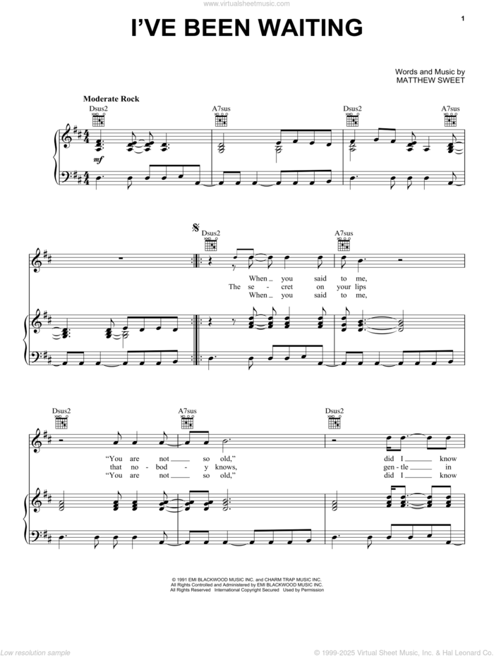 I've Been Waiting sheet music for voice, piano or guitar by Matthew Sweet, intermediate skill level