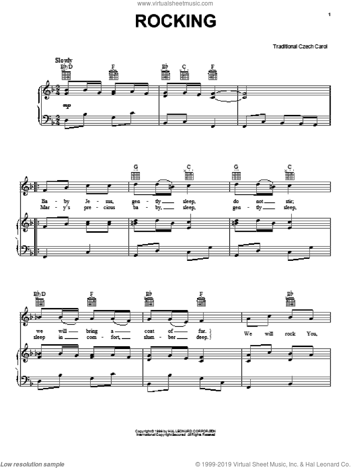 Rocking sheet music for voice, piano or guitar, intermediate skill level