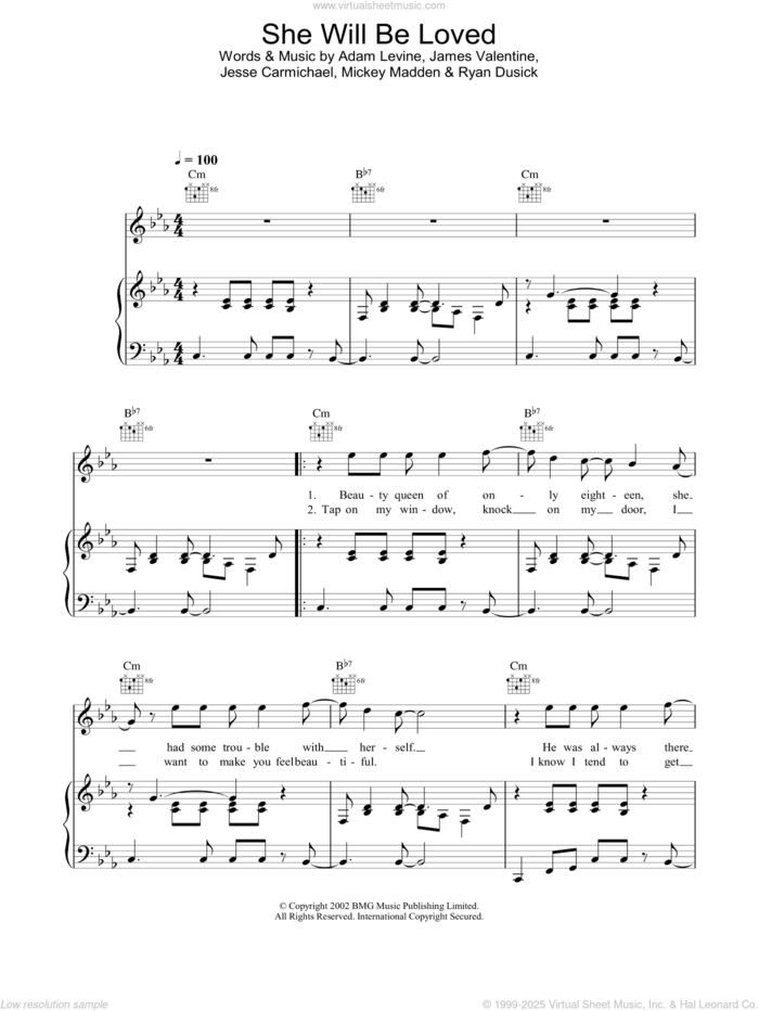 She Will Be Loved sheet music for voice, piano or guitar by Maroon 5, intermediate skill level