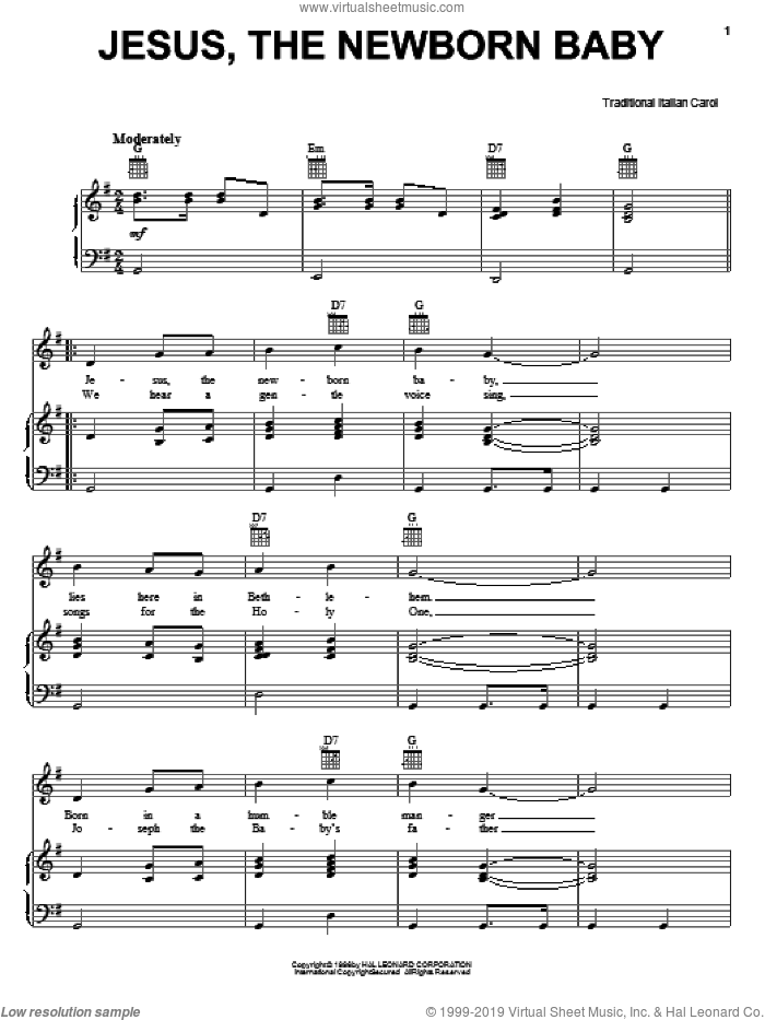 Jesus, The Newborn Baby sheet music for voice, piano or guitar, intermediate skill level