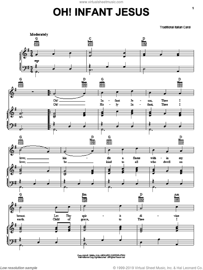 Oh! Infant Jesus sheet music for voice, piano or guitar, intermediate skill level