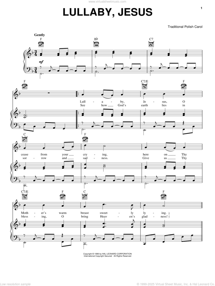 Lullaby, Jesus sheet music for voice, piano or guitar, intermediate skill level