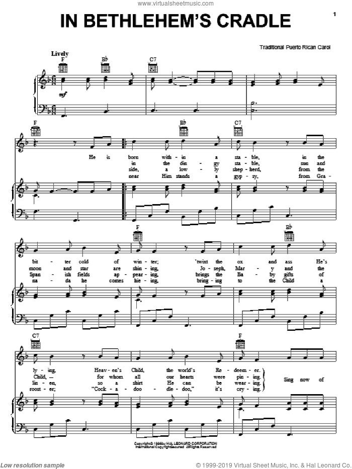 In Bethlehem's Cradle sheet music for voice, piano or guitar, intermediate skill level