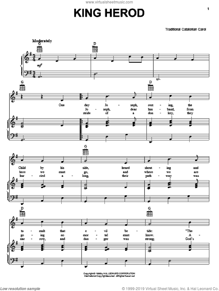 King Herod sheet music for voice, piano or guitar, intermediate skill level