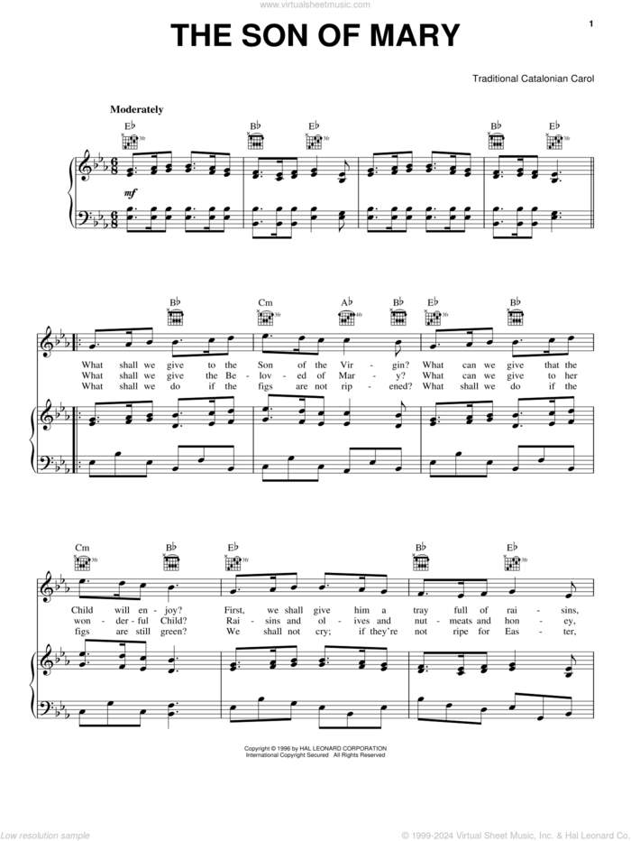 The Son Of Mary sheet music for voice, piano or guitar, intermediate skill level