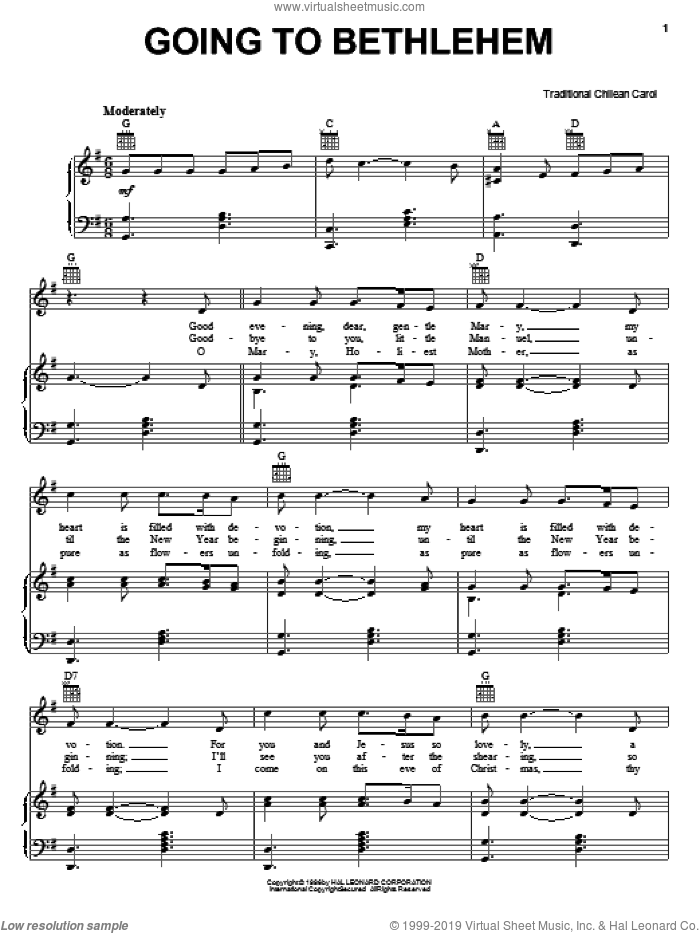 Going To Bethlehem sheet music for voice, piano or guitar, intermediate skill level