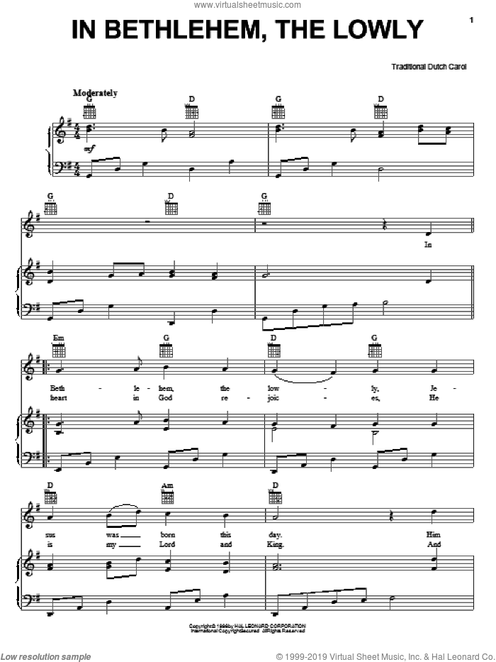 In Bethlehem, The Lowly sheet music for voice, piano or guitar, intermediate skill level