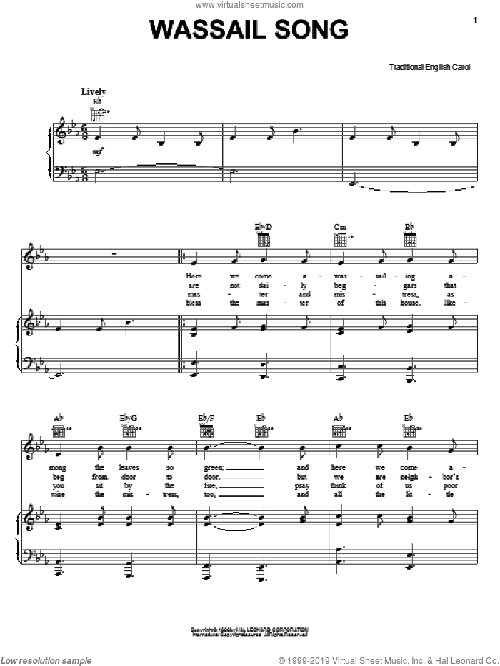 Wassail Song sheet music for voice, piano or guitar, intermediate skill level