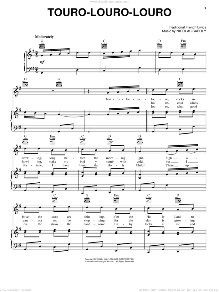 Touro-Louro-Louro sheet music for voice, piano or guitar by Nicolas Saboly and Miscellaneous, intermediate skill level
