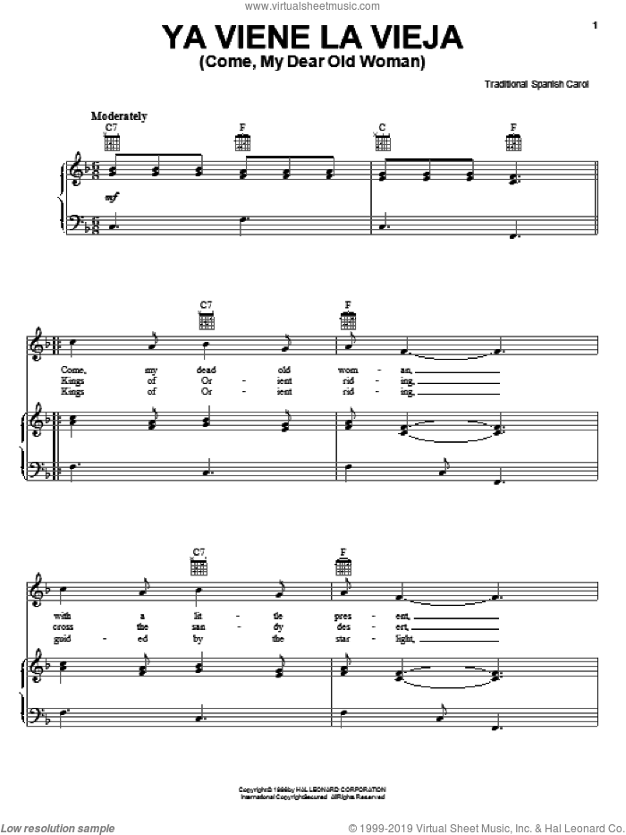 Ya Viene La Vieja sheet music for voice, piano or guitar, intermediate skill level