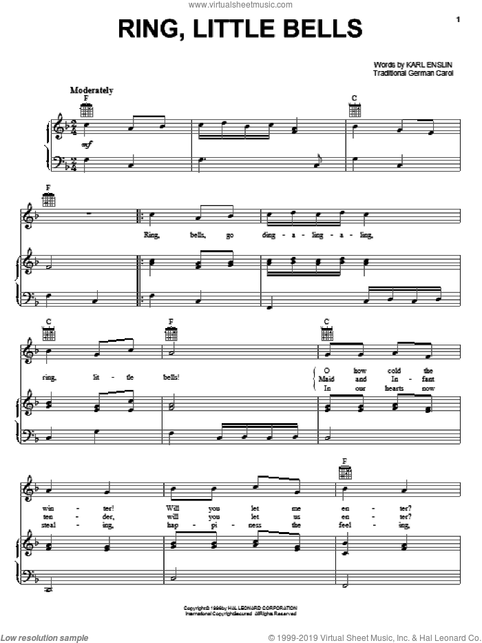 Ring, Little Bells sheet music for voice, piano or guitar by Karl Enslin and Miscellaneous, intermediate skill level