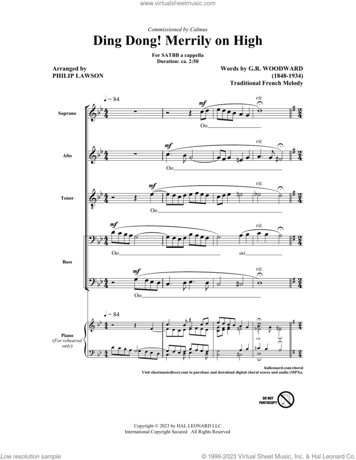 Ding Dong! Merrily On High (arr. Philip Lawson) sheet music for choir (SATBB)  and Philip Lawson, intermediate skill level