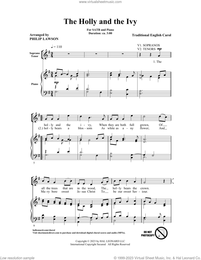 The Holly And The Ivy (arr. Philip Lawson) sheet music for choir (SATB: soprano, alto, tenor, bass)  and Philip Lawson, intermediate skill level