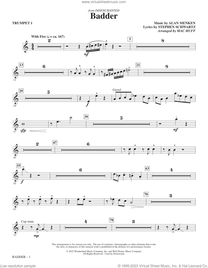 Badder (from Disenchanted) (arr. Mac Huff) (complete set of parts) sheet music for orchestra/band (Instrumental Accompaniment) by Alan Menken, Amy Adams and Maya Rudolph, Mac Huff and Stephen Schwartz, intermediate skill level