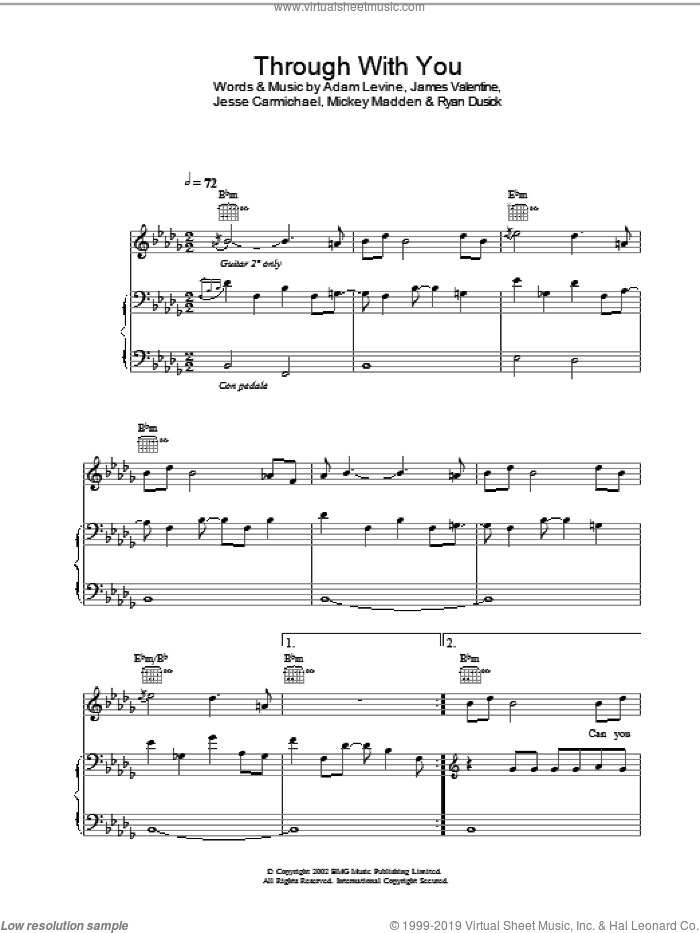 Through With You sheet music for voice, piano or guitar by Maroon 5, intermediate skill level