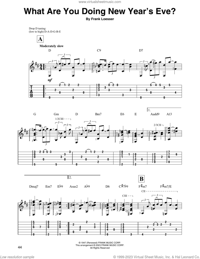 What Are You Doing New Year's Eve? sheet music for guitar solo by Frank Loesser, intermediate skill level
