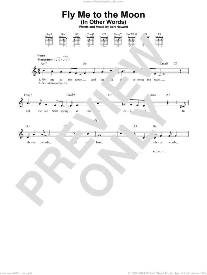 Fly Me To The Moon (In Other Words) sheet music for guitar solo (chords) by Frank Sinatra, Tony Bennett and Bart Howard, easy guitar (chords)