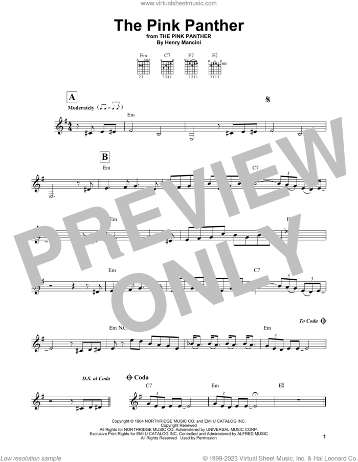 The Pink Panther sheet music for guitar solo (chords) by Henry Mancini, easy guitar (chords)