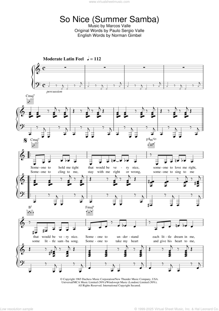 So Nice (Summer Samba) sheet music for voice, piano or guitar by Norman Gimbel, Bebel Gilberto, Marcos Valle and Paulo Sergio Valle, intermediate skill level