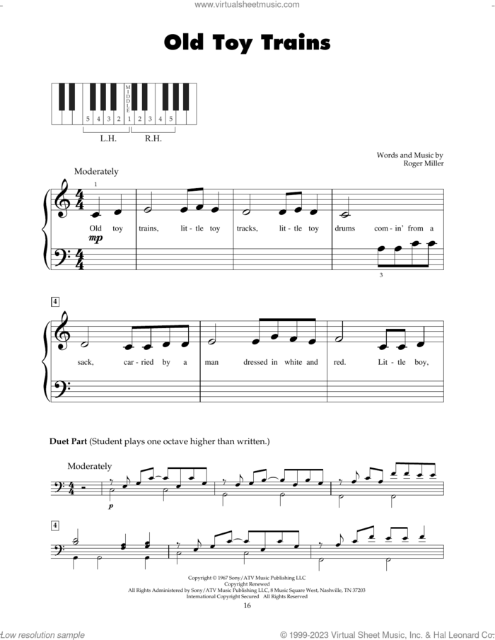 Old Toy Trains sheet music for piano solo (5-fingers) by Roger Miller, beginner piano (5-fingers)