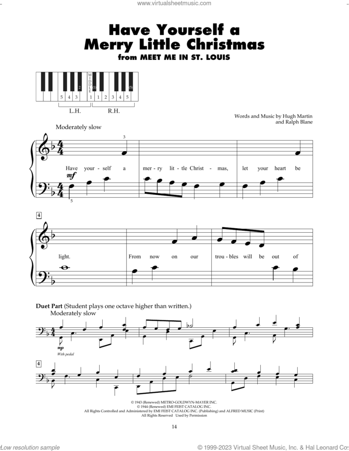 Have Yourself A Merry Little Christmas sheet music for piano solo (5-fingers) by Hugh Martin and Ralph Blane, beginner piano (5-fingers)