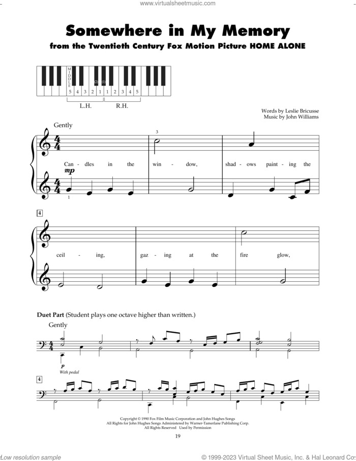 Somewhere In My Memory (from Home Alone) sheet music for piano solo (5-fingers) by John Williams and Leslie Bricusse, beginner piano (5-fingers)