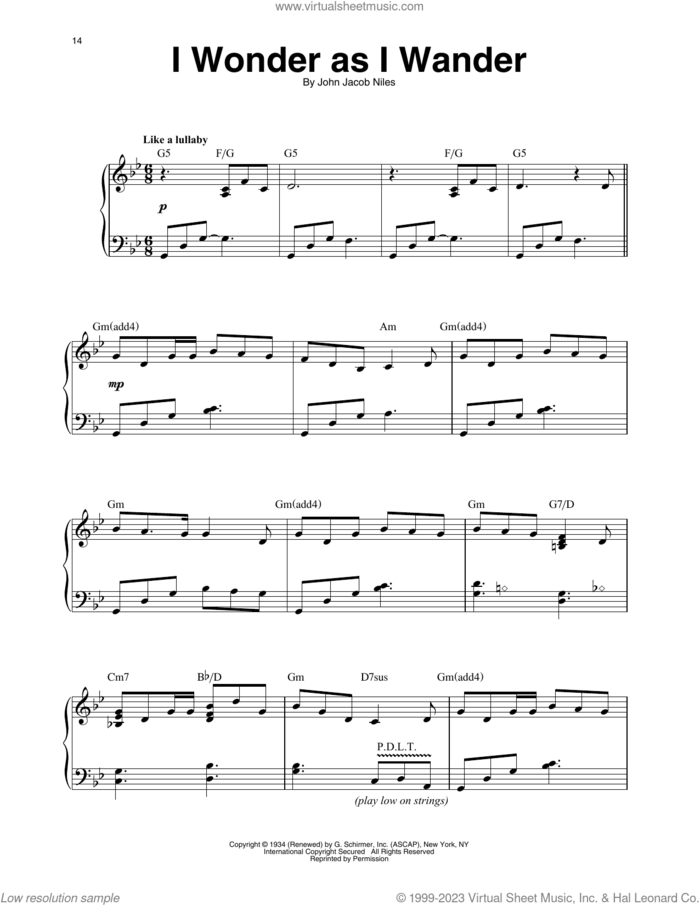 I Wonder As I Wander (arr. Maeve Gilchrist) sheet music for harp solo by John Jacob Niles and Maeve Gilchrist, intermediate skill level