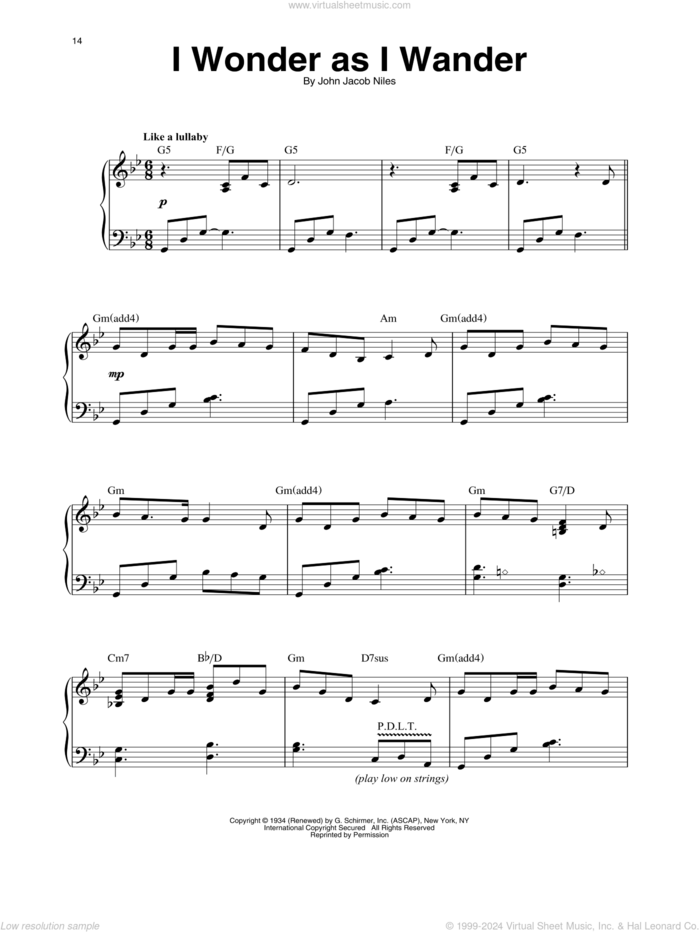 I Wonder As I Wander (arr. Maeve Gilchrist) sheet music for harp solo by John Jacob Niles and Maeve Gilchrist, intermediate skill level