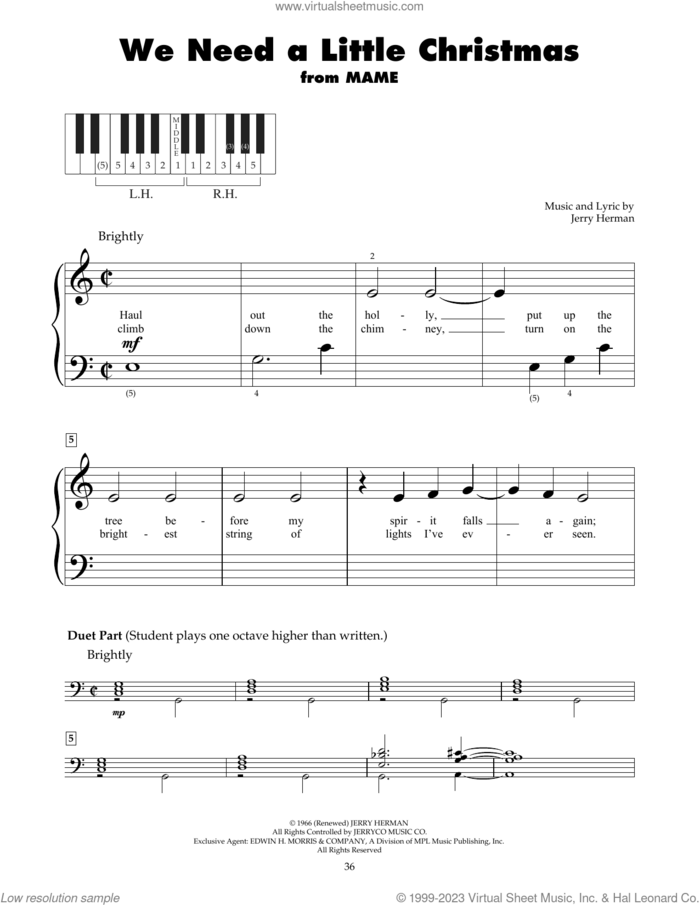 We Need A Little Christmas (from Mame) sheet music for piano solo (5-fingers) by Jerry Herman, beginner piano (5-fingers)