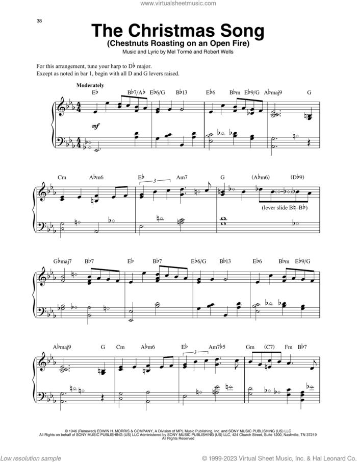 The Christmas Song (Chestnuts Roasting On An Open Fire) (arr. Maeve Gilchrist) sheet music for harp solo by Mel Torme, Maeve Gilchrist and Robert Wells, intermediate skill level