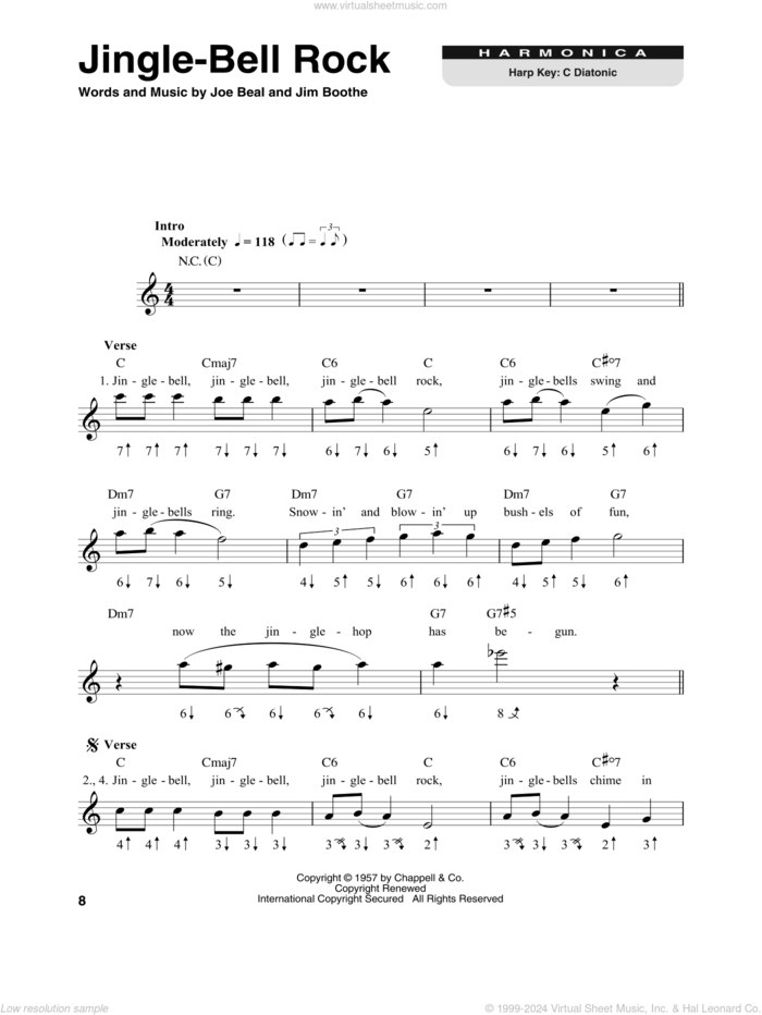 Jingle Bell Rock sheet music for harmonica solo by Bobby Helms, Jim Boothe and Joe Beal, intermediate skill level