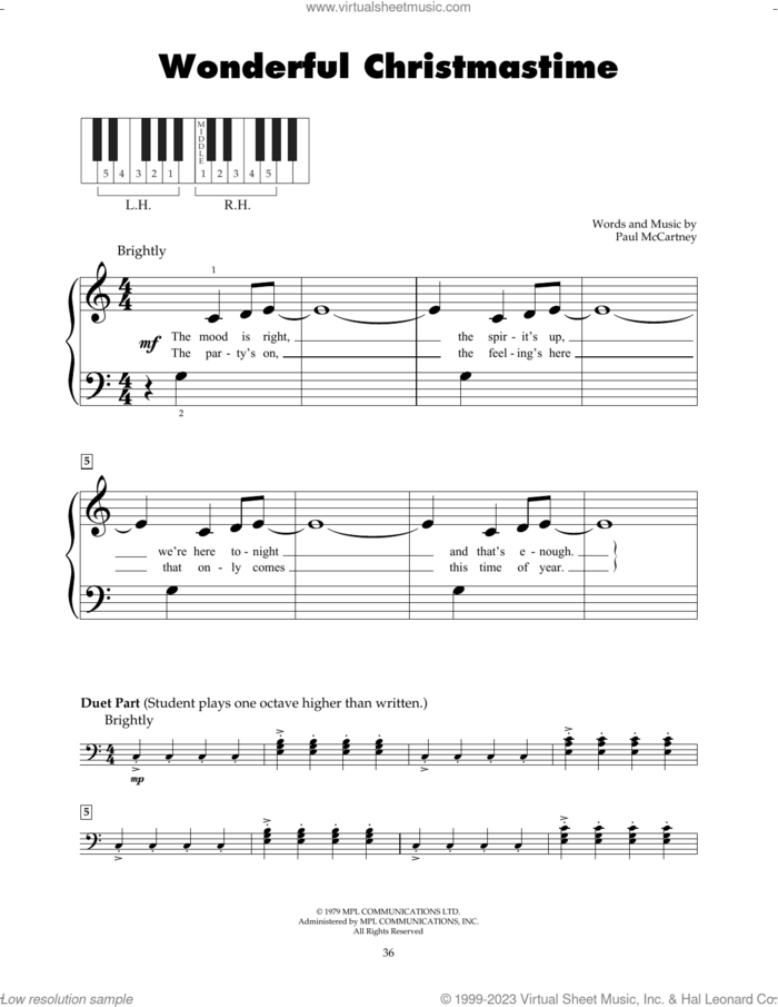Wonderful Christmastime sheet music for piano solo (5-fingers) by Paul McCartney, beginner piano (5-fingers)