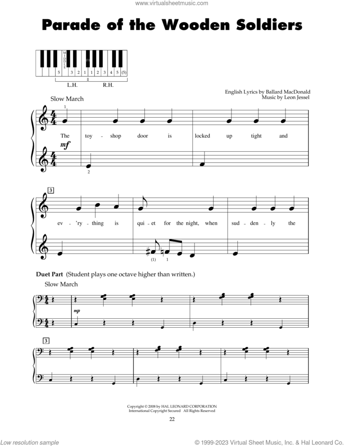 Parade Of The Wooden Soldiers sheet music for piano solo (5-fingers) by Ballard MacDonald and Leon Jessel, beginner piano (5-fingers)