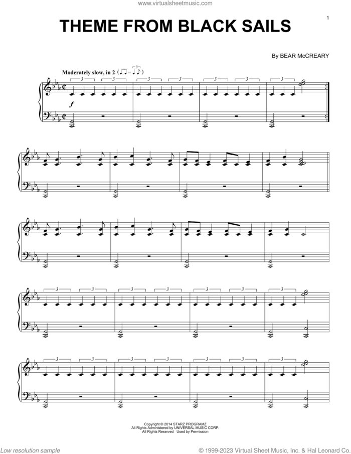 Theme From Black Sails sheet music for piano solo by Bear McCreary, intermediate skill level