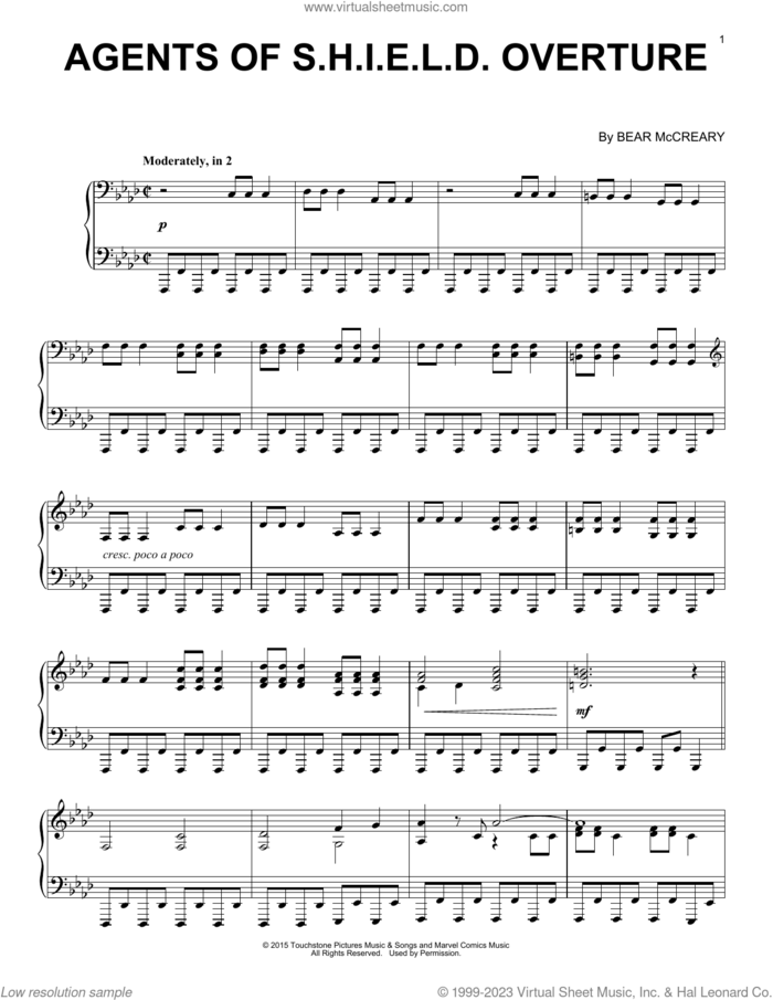 Agents Of S.H.I.E.L.D. - Overture sheet music for piano solo by Bear McCreary, intermediate skill level