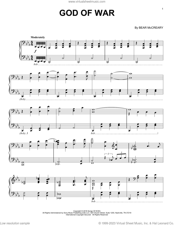 God Of War sheet music for piano solo by Bear McCreary, intermediate skill level