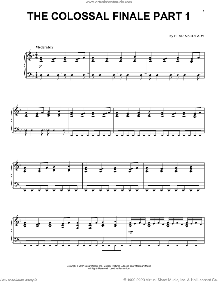 Colossal (Finale) sheet music for piano solo by Bear McCreary, intermediate skill level